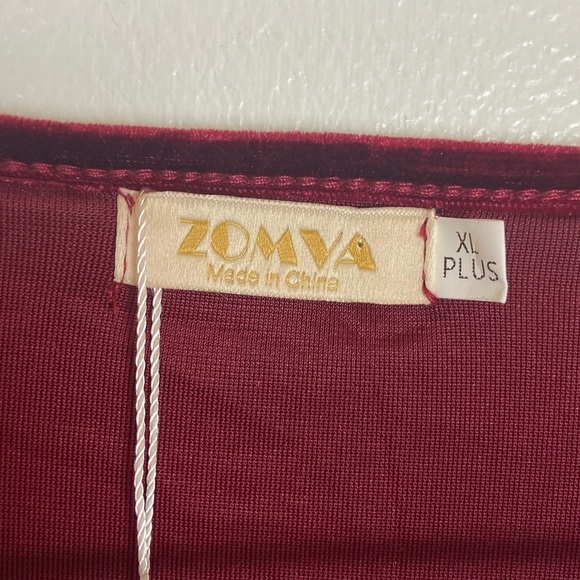 Zomva Wrap Velvet Maxi Dress Plus Size XL Color Burgundy Long Sleeve NWT - Picture 8 of 9